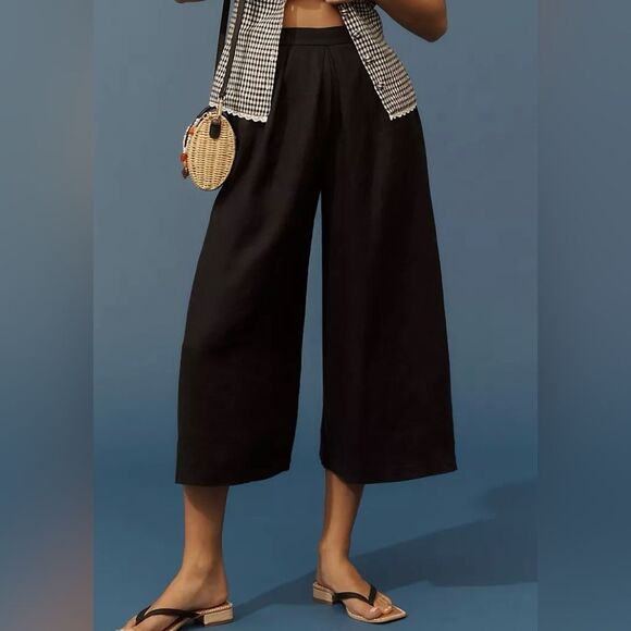 Anthropologie Pants - Anthropologie Black Cropped Wide-Leg Culotte Pants Size M